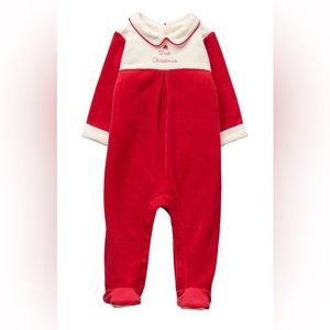 Janie and Jack Infant First Christmas Red Velvet Footie